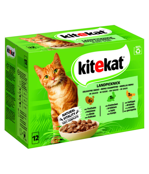 Bild 1 von KITEKAT® Nassfutter für Katzen Multipack Landpicknick in Sauce, Adult, 12 x 85 g