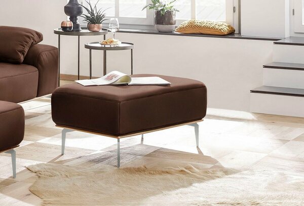 Bild 1 von W.SCHILLIG Polsterhocker run, mit elegantem Holzsockel, Füße in Chrom glänzend, Breite 75 cm