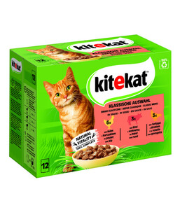 KITEKAT® Nassfutter für Katzen Multipack Klassische Auswahl in Sauce, Adult, 12 x 85 g