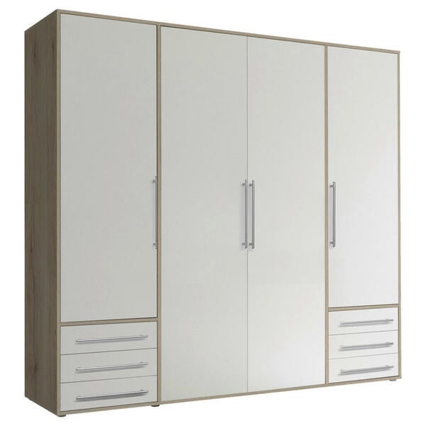 Bild 1 von Livetastic Kleiderschrank, Weiß, Eiche San Remo, Kunststoff, 5 Fächer, 6 Schubladen, 206x194x58 cm, Schlafzimmer, Kleiderschränke, 4- türige Kleiderschränke