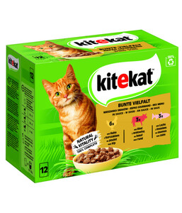 KITEKAT® Nassfutter für Katzen Multipack Bunte Vielfalt in Sauce, Adult, 12 x 85 g