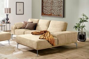 W.SCHILLIG Ecksofa run, mit elegantem Holzsockel, Füße in Silber matt, Breite 279 cm