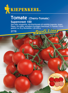 Cherry-Tomate Supersweet 100, F1, sehr frühe ertragreiche Kirschtomate mit vielzählig tragenden langen Rispen