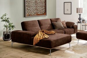 W.SCHILLIG Ecksofa run, mit elegantem Holzsockel, Füße in Chrom glänzend, Breite 299 cm