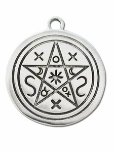 Adelia´s Amulett Anhänger Siegel der Hexerei (versilbert), Planeten Pentagramm - Verbindung mit der Erde und dem Geist