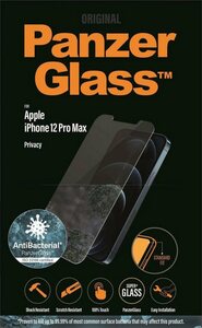 PanzerGlass iPhone 12 Pro Max Privacy Antibakteriel Std.Fit für Apple iPhone 12 Pro Max, Displayschutzglas, Abgerundete Kanten für eine angenehme Haptik