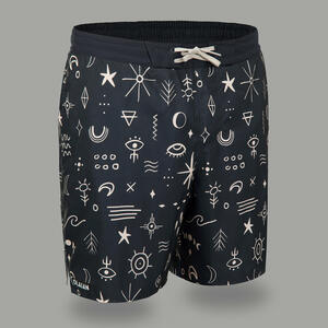 Boardshorts Surfen 100 long Eco Symbol schwarz Schwarz