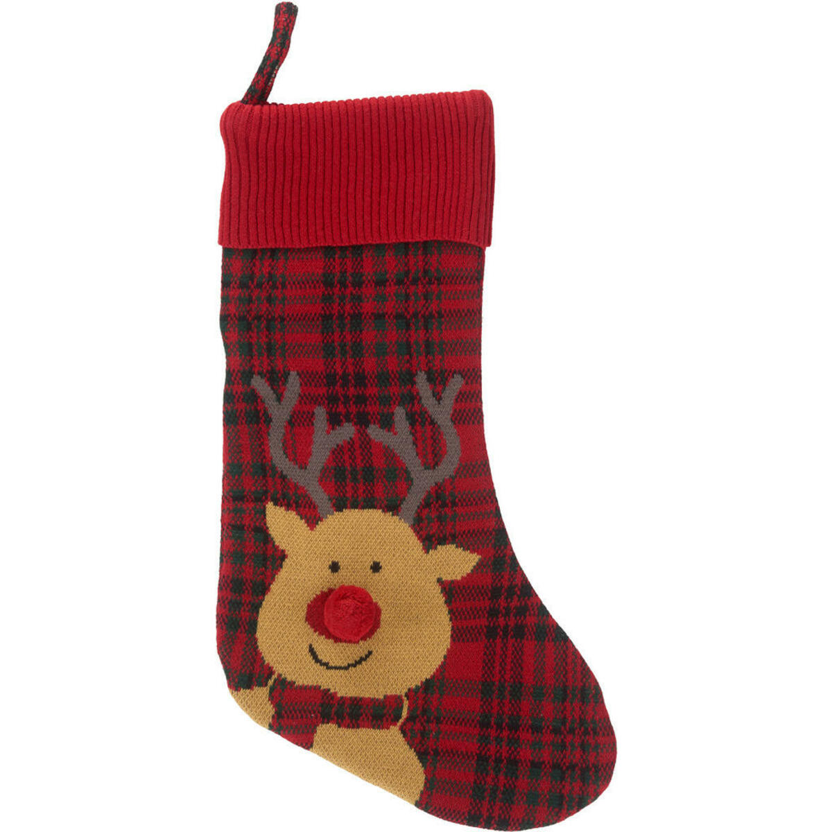 Bild 1 von X-Mas Weihnachtsstrumpf Rudolph, Rot, Schwarz, Honig, Textil, Weihnachten, 20 cm, Dekoration, Saisonartikel, Weihnachtsdekoration