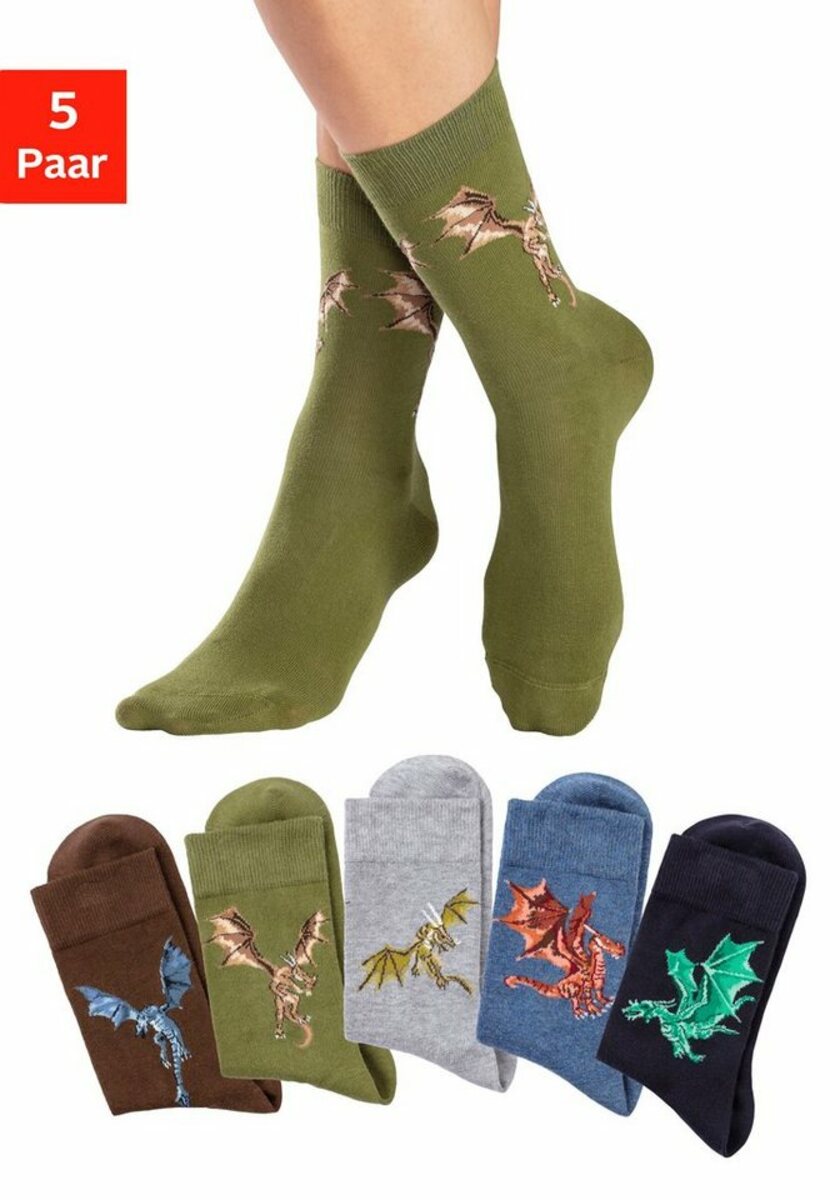 Bild 1 von H.I.S Socken (5-Paar) mit unterschiedlichen Drachen Motiven