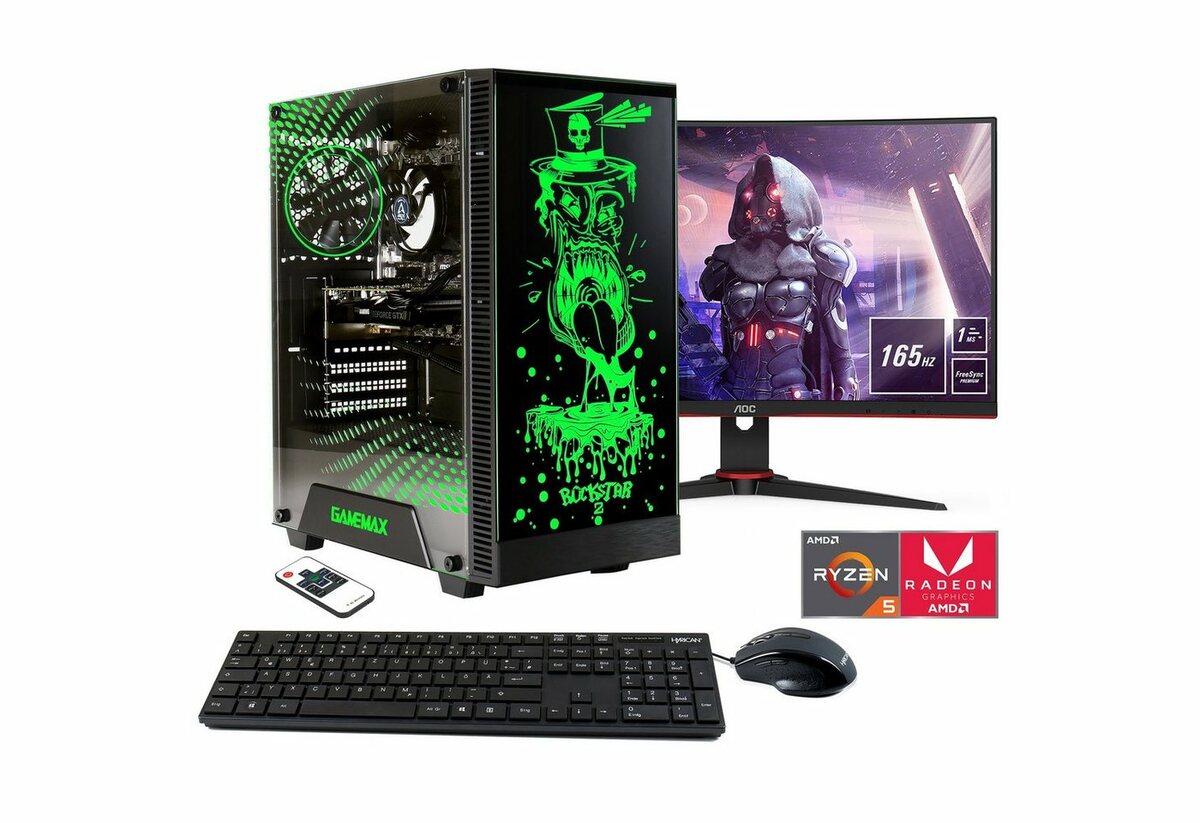 Bild 1 von Hyrican Rockstar SET02170 Gaming-PC-Komplettsystem (23,6, AMD Ryzen 5 5600G, Radeon Graphics, 16 GB RAM, 2000 GB SSD, Windows 11, inklusive 24" Monitor AOC C24G2AE/BK)"