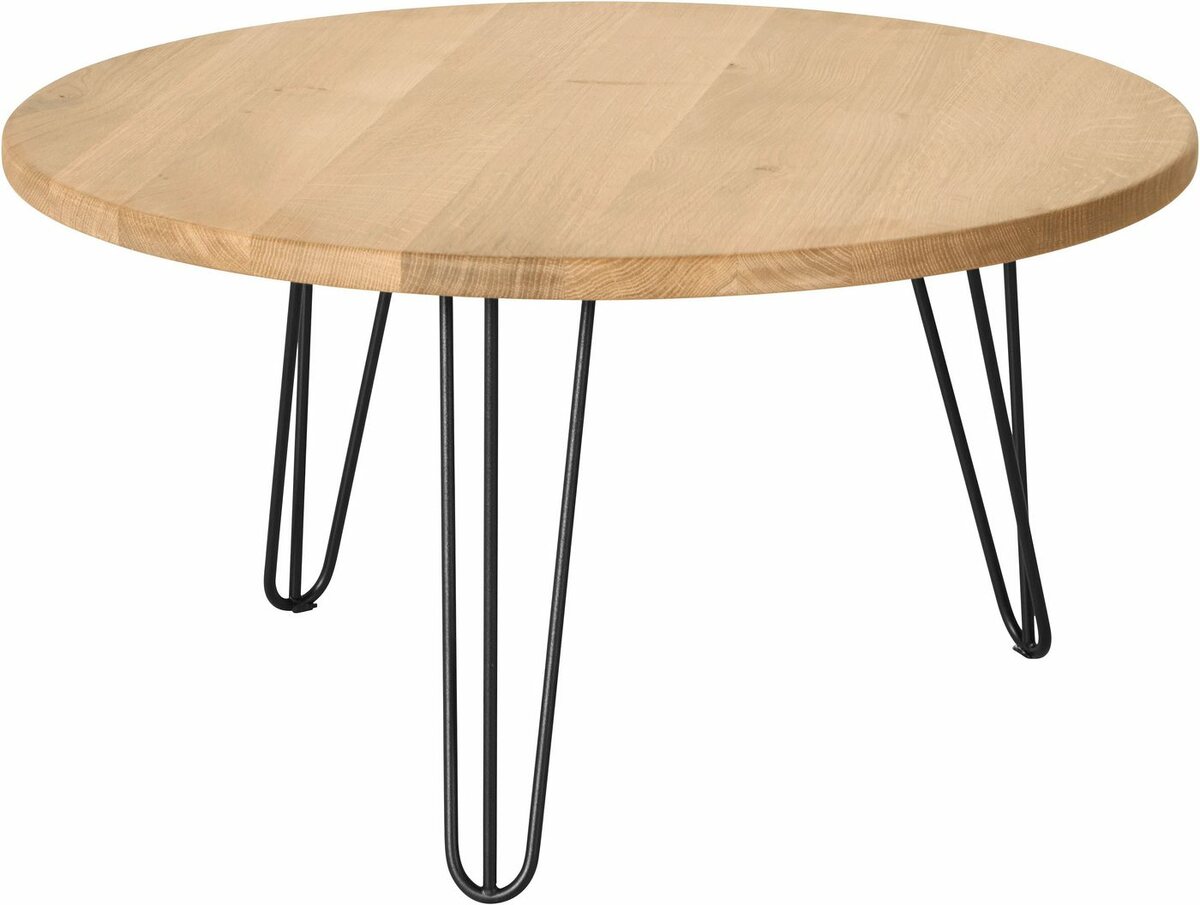 Bild 1 von OTTO products Couchtisch Lennard, aus geölter Wildeiche, runde Tischplatte, mit Hairpin-Metallgestell, Beige