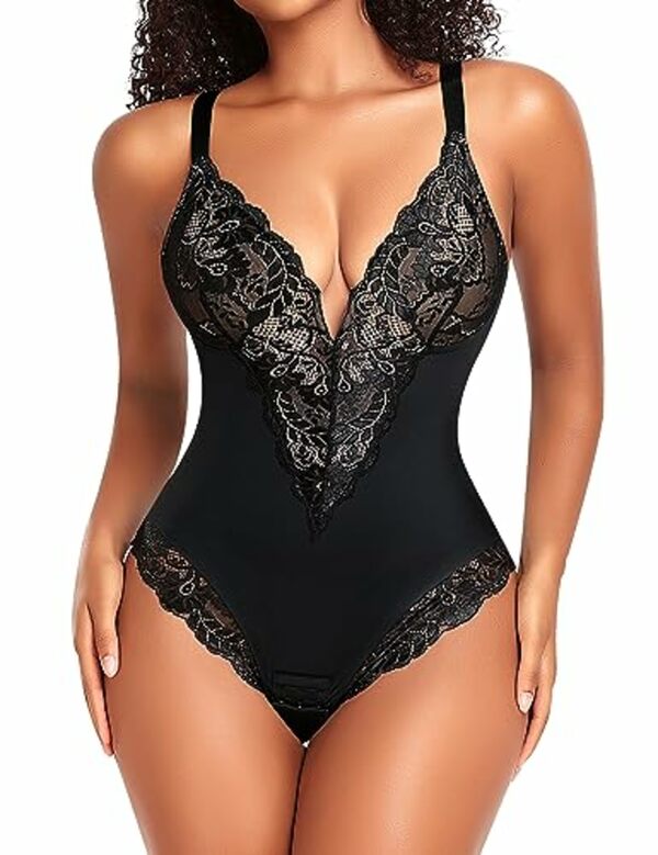 Bild 1 von YARRCO Shapewear Damen Body Shaper Bauchweg Bodysuits Shaping Unterwäsche Formender Miederbody Formbody Miederslips Spitze Figurformende Tanga String