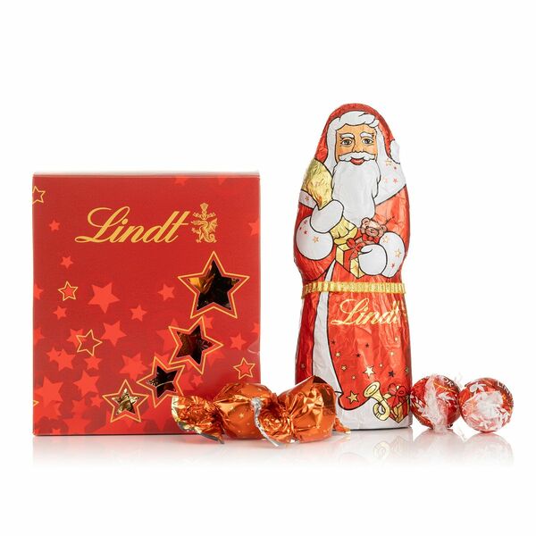 Bild 1 von LINDT Santa im Versteck 7 versch. Sorten & ein Vollmilch Santa 33 Stück, Inhalt 620g