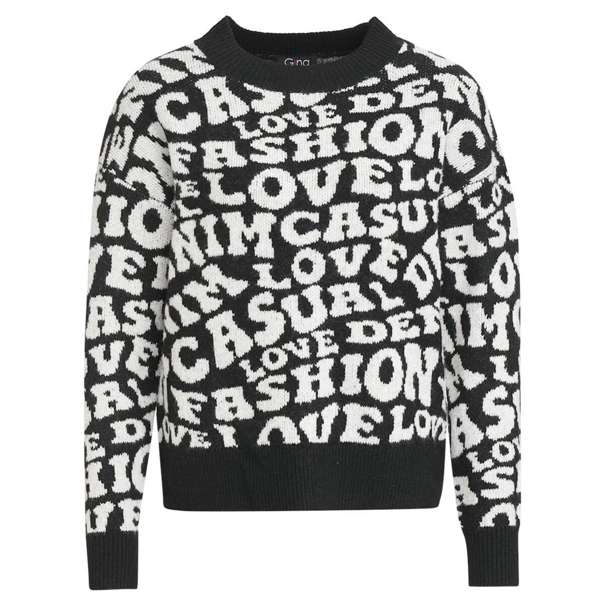 Bild 1 von Damen Strickpullover mit Schriftzügen SCHWARZ / CREME