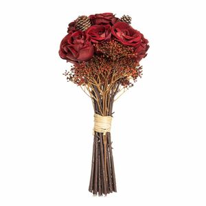 ABELLA Flora künstl. Handstrauß rote Rosen inkl. Beeren & Zapfen Höhe 36cm, Ø 25cm