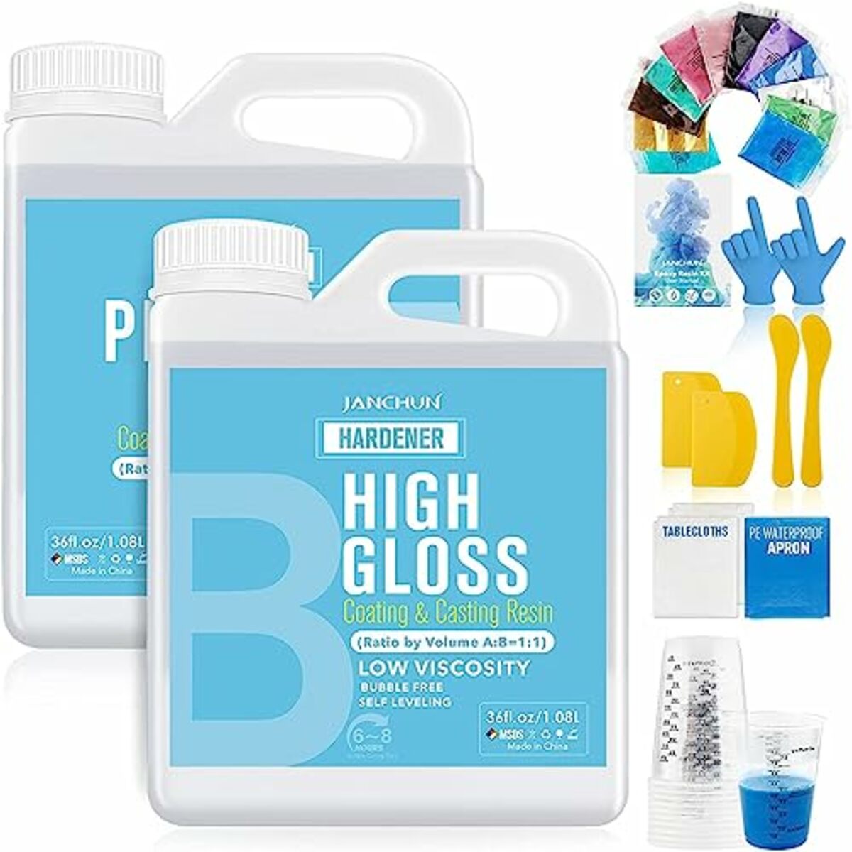 Bild 1 von JANCHUN 944ml/32oz Epoxidharz Set Anfänger Epoxidharz Mit Härter- 1: 1 Premium Harz Kristallklares Gießharz für Holz, Kunst, Aquarium, Handwerk, Schmuckherstellung, Flusstische Harz