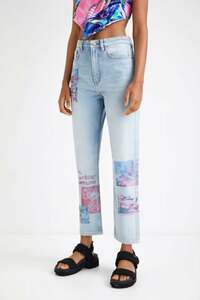 Straight Cropped Jeans Patch