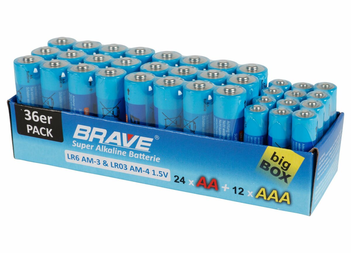 Bild 1 von BRAVE Batterien Big Box 36er-Pack 24x AA und 12x AAA