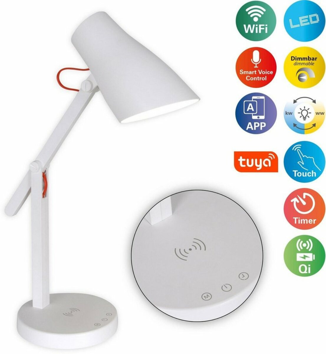 Bild 1 von näve LED Tischleuchte Clever, Dimmfunktion, LED fest integriert, Kaltweiß, Neutralweiß, dimmbar, CCT, touch, Timer, Ladestation, App, WiFi, Sprachsteuerung