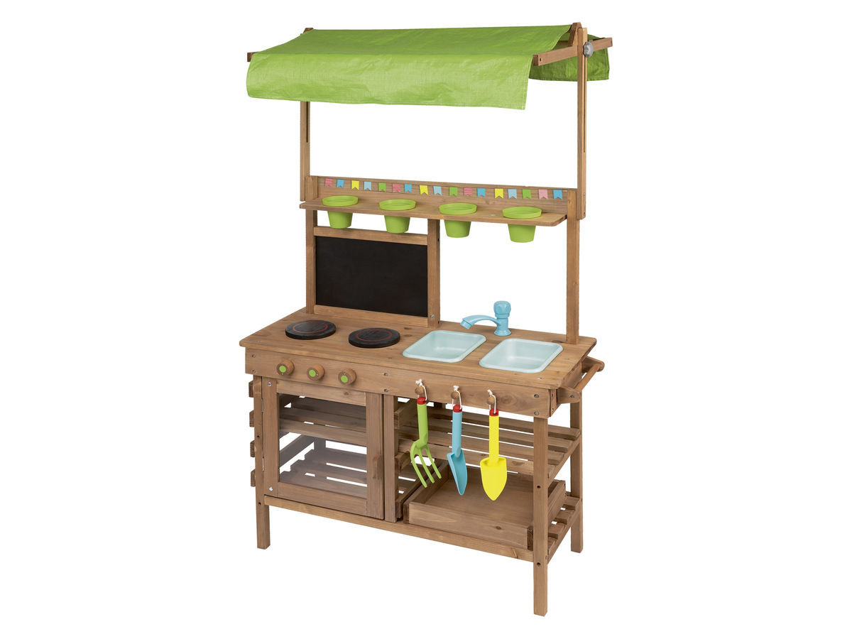 Playtive Matschküche, mit Dach und Wasserhahn, aus Echtholz von Lidl
