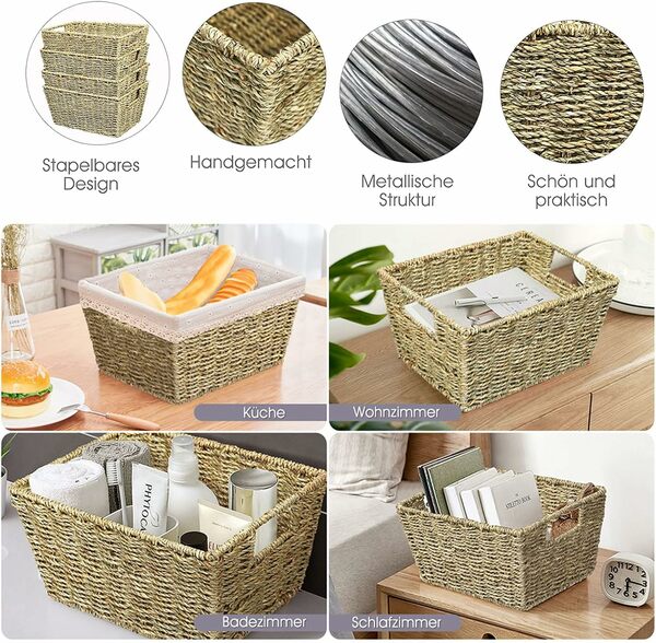 Bild 4 von COSTWAY 4er Set Aufbewahrungskorb, geflochten aus Seegras, 30x22x15,5cm