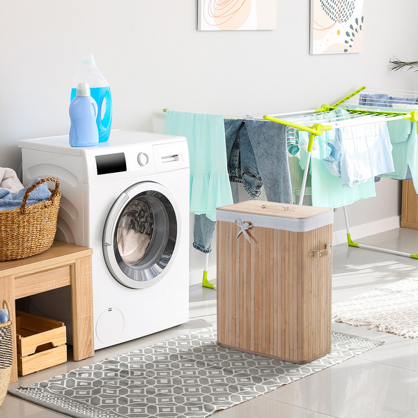 Bild 3 von HOMCOM Wäschekorb, Wäschebox, Wäschesammler mit Deckel, Segeltuchsack, Bambus , faltbar, 72L, Natur,