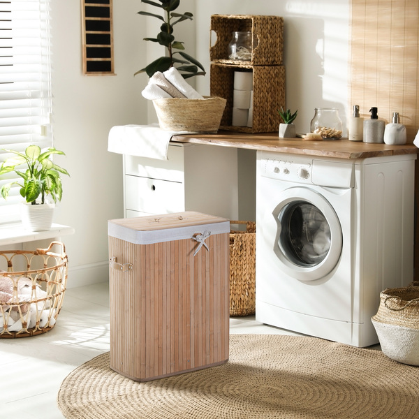 Bild 4 von HOMCOM Wäschekorb, Wäschebox, Wäschesammler mit Deckel, Segeltuchsack, Bambus , faltbar, 72L, Natur,