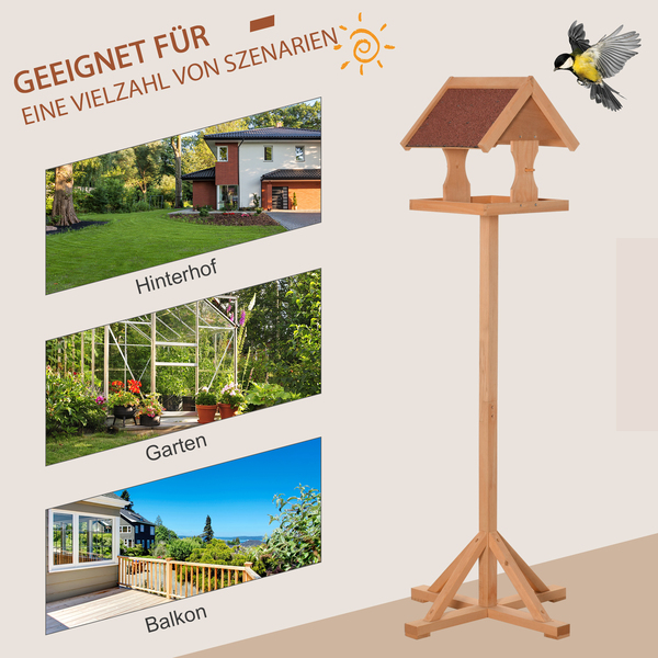 PawHut Vogelfutterhaus mit Ständer wetterfestes Dach Holz Vogelhaus