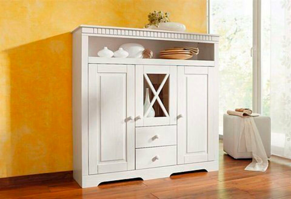 Bild 1 von Home affaire Highboard Lisa, aus massivem Kiefernholz, mit dekorativen Fräsungen an der Topplatte