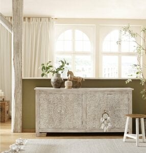 Home affaire Sideboard Fenris, aus massiven Mangoholz, mit dekorativen Schnitzereien, Breite 175 cm, Braun