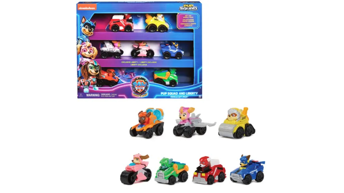 Bild 1 von PAW Patrol: Der Mighty Kinofilm, 7-teiliges Pup Squad Racers-Geschenkset mit Liberty-Spielzeugauto