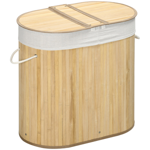 HOMCOM Wäschekorb 100L Wäschebox mit Deckel, Griff, 2 Abschnitten Bambus Natur
