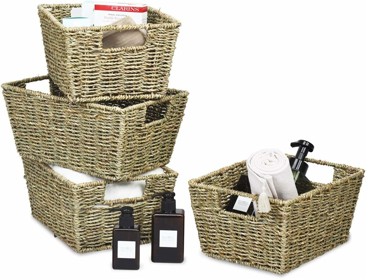 Bild 1 von COSTWAY 4er Set Aufbewahrungskorb, geflochten aus Seegras, 30x22x15,5cm