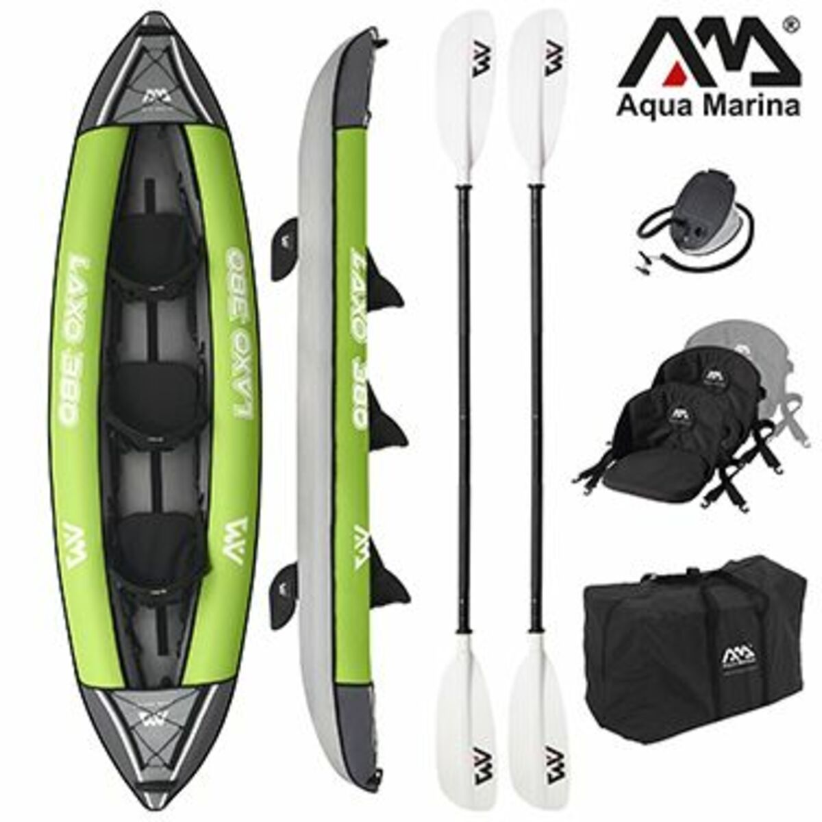 Bild 1 von Aqua Marina Kajak 380x95 cm. für 3 Personen mit Luftsitz verstellbarer Lehne Transporttasche Reparat