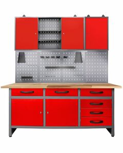 Ondis24 Werkstatt Set Karsten 160 cm 2 Schränke offen LED rot