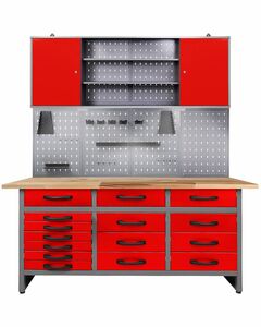 Ondis24 Werkstatt Set Konny 160 cm 1 Schrank LED rot