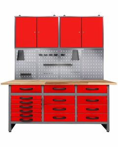 Ondis24 Werkstatt Set Konny 160 cm 2 Schränke LED rot