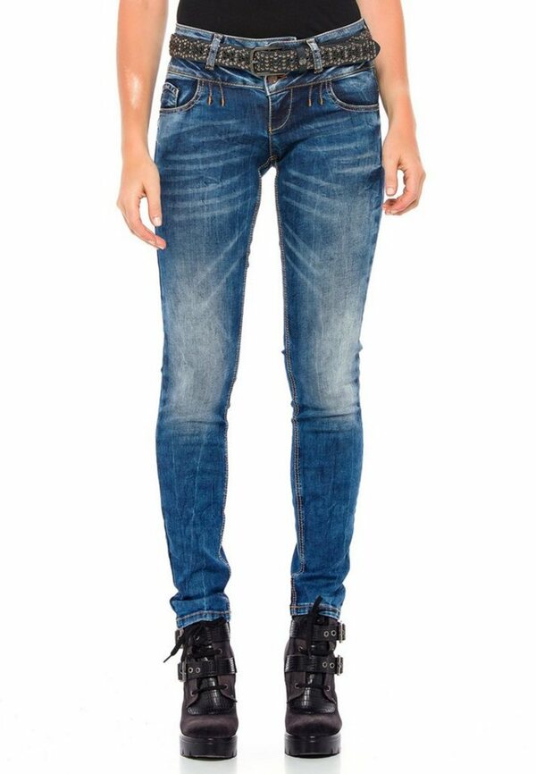 Bild 1 von Cipo & Baxx Slim-fit-Jeans mit coolem Doppel-Bund in Skinny Fit