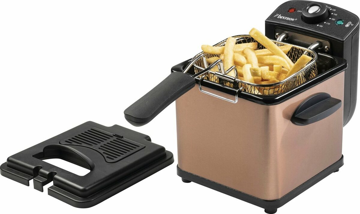 Bild 1 von bestron Fritteuse AF100CO, kleine Fritteuse mit Edelstahl-Korb für eine Portion, 1000 W, Kaltzonentechnologie, Temperaturkontrolle bis 190°C, Ölfilter
