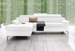 Exxpo - sofa fashion Ecksofa Florenz, mit Kopfteilverstellung, Weiß