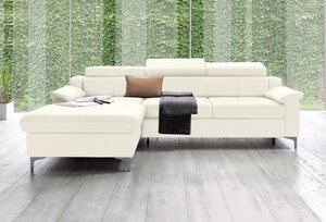 Exxpo - sofa fashion Ecksofa Florenz, mit Kopfteilverstellung, Weiß