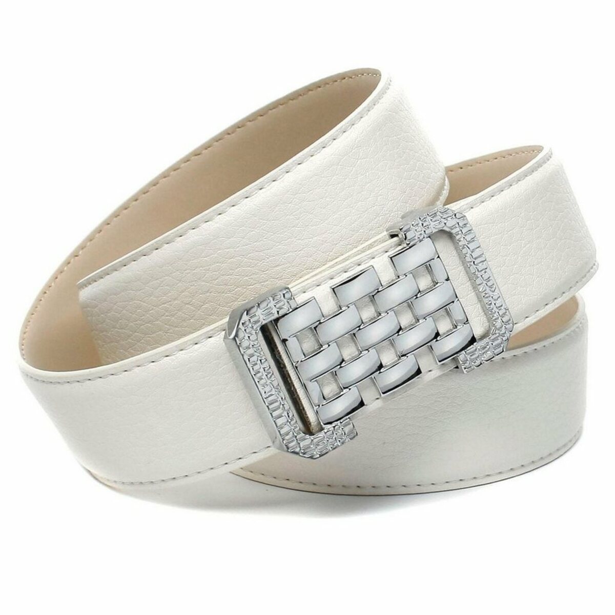 Bild 1 von Anthoni Crown Ledergürtel in Hirschprägung, weiß, grafische Schließe