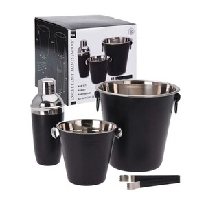 BAR-SET 4-TEILIG  • Edelstahl, matt schwarz  • bestehend aus: Cocktailshaker, Eiskühler, Champagner-Kühler,  Zange