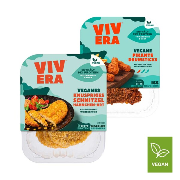 Bild 1 von VIVERA VEGANES KNUSPRIGES SCHNITZEL Hähnchen-Art,  je 200-g-Pckg.  oder  VEGANE  PIKANTE  DRUMSTICKS  je 216-g-Pckg.