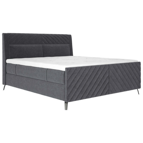 Bild 1 von Esposa Boxspringbett, Dunkelgrau, Textil, H3 + H4, 7-Zonen, Höhe ca. 20 cm, 180x200 cm, gepolstertes Kopfteil, Stoffauswahl, Topper durchgehend, Wendematratze mit unterschiedlichen Härtegraden, in