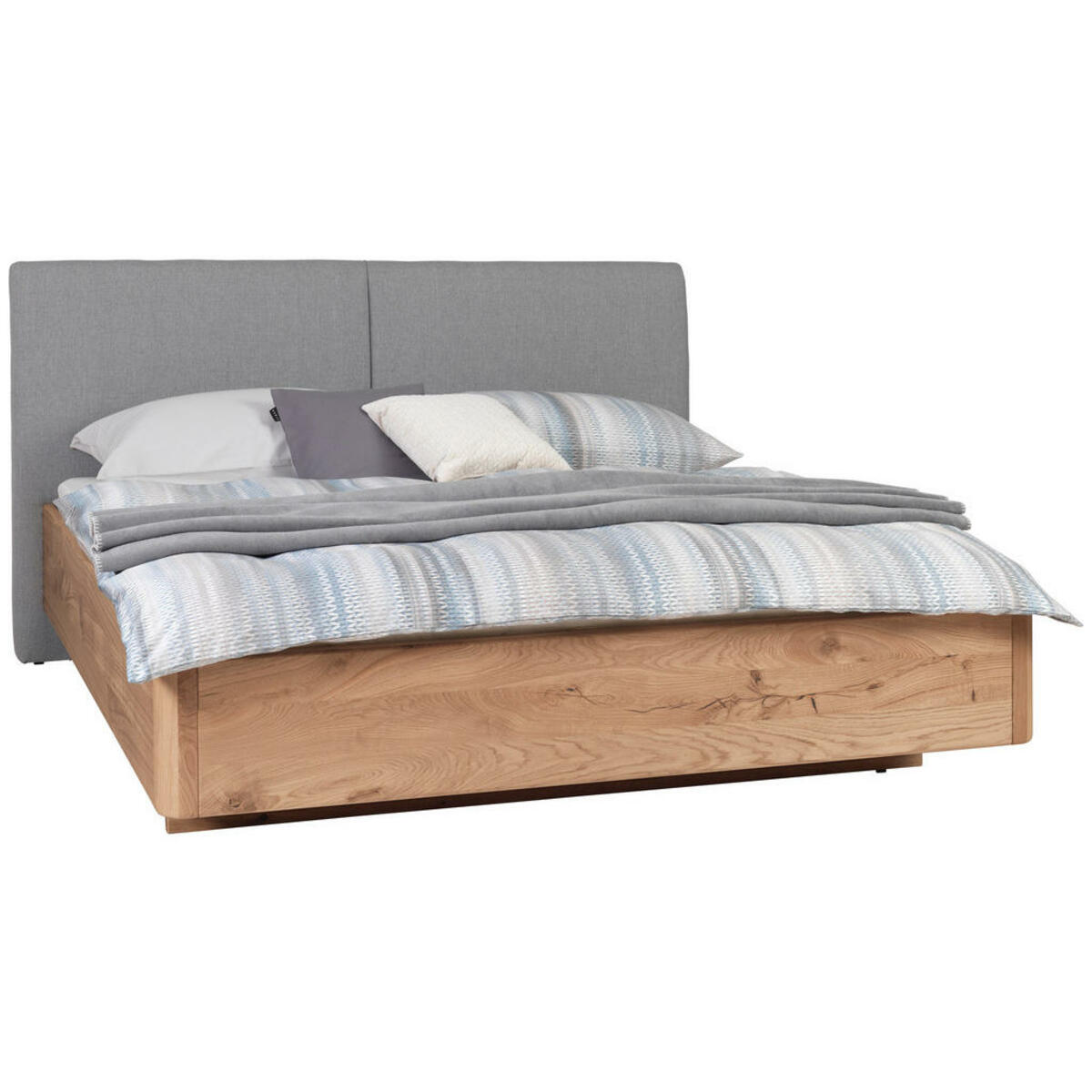 Bild 1 von Valnatura Bett Silene, Grau, Eiche, Holz, Textil, Wildeiche, massiv, 200x200 cm, Lattenrosthöhe individuell einstellbar, in verschiedenen Holzarten erhältlich, Größen erhältlich, Schlafzimmer, B