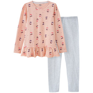 Mädchen Schlafanzug mit Tänzerin ROSA / HELLGRAU