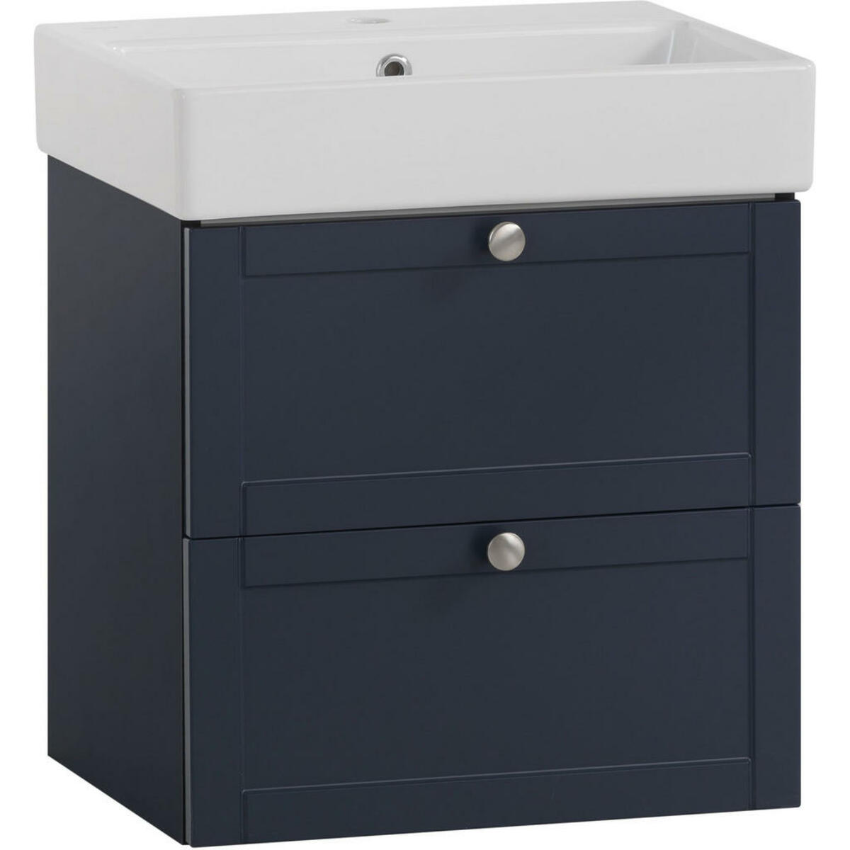 Bild 1 von Stylife Waschtischkombi Jesper, Weiß, Nickel, Dunkelblau, Metall, 2 Schubladen, 50 cm, Made in Germany, hängend, Badezimmer, Waschbecken & Armaturen, Waschtische