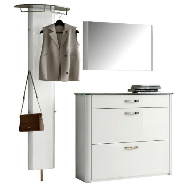 Bild 1 von Moderano Garderobe, Weiß, Alu, Metall, Glas, 3-teilig, 200x192x34 cm, Garderobe, Garderoben-Sets