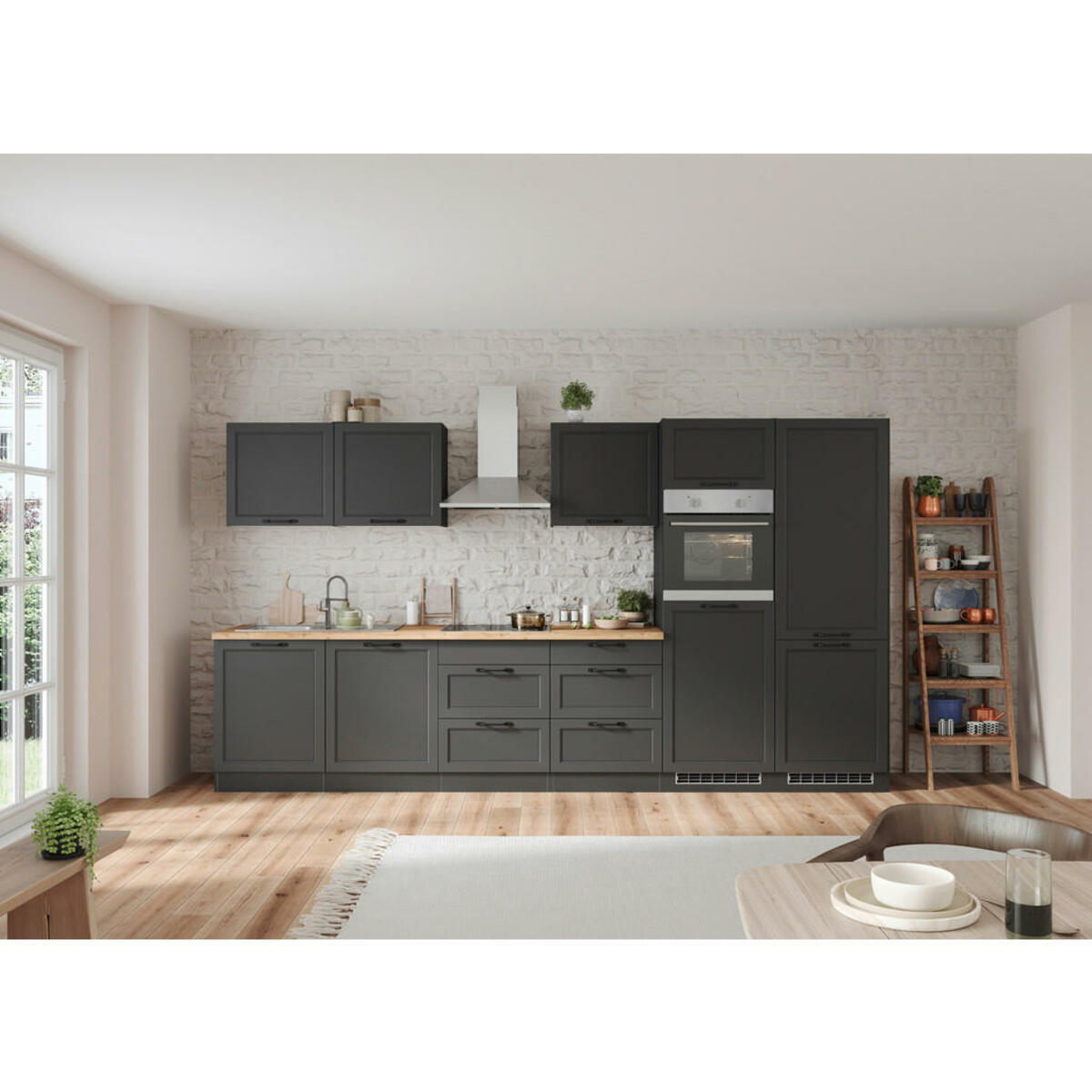 Bild 1 von Held Küchenblock, Grau, Eiche Wotan, Metall, 5 Schubladen, seitenverkehrt montierbar, nur wie online abgebildet bestellbar, A, 360 cm, Made in Germany, höhenverstellbare Füße, Küchen, Küchenzei